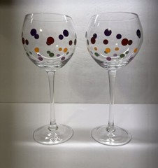 Set of 2 Pampered Chef Simple Additions Polka Dot Balloon Wine Stemware Glasses