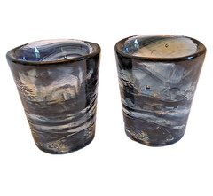 Pair of Vintage Shot Glasses Kosta Boda Mine Ulrica Hydman Vallien Signed Art