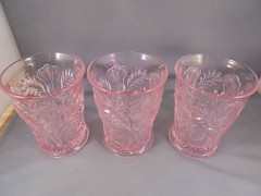 Set of 3 Mosser Glass Pink Inverted Thistle Tumblers 4″ READ DESCRIPTION