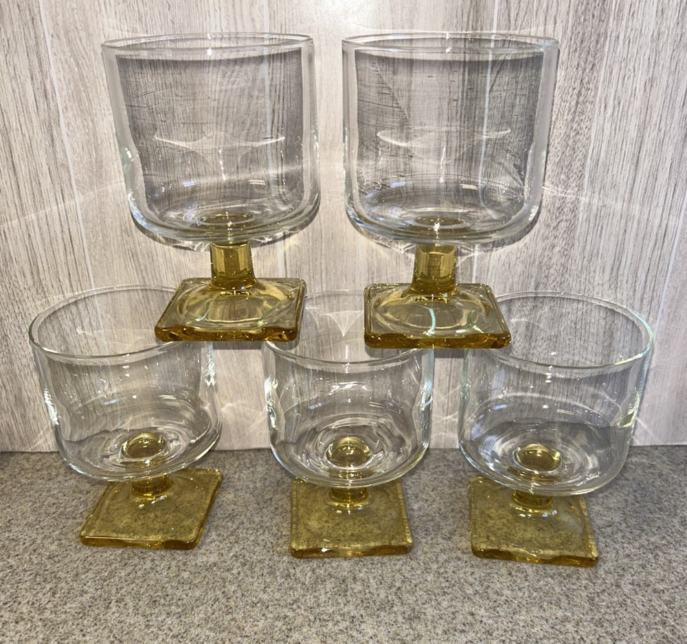 5 Federal Juice Water Wine Nordic Topaz Yellow Square Foot, Mid Cent Mod,