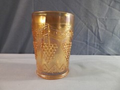 Vintage Fenton Marigold Carnival Glass Lattice & Grape Pattern Tumbler INV7