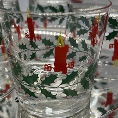 Vintage Christmas Lowball Old Fashioned Glasses Set of 5 With Round Silver Tray