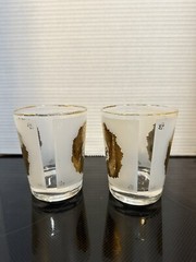 Vintage Rocks Whiskey Glasses (2) Mid Century Modern GOLD Cherub Wreath