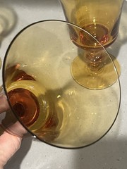 3 Gorham Elegance Amber Crystal Wafer Stem Wine Water Glasses 6.75” 1970s 12 Oz