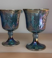 Vintage FOUR Indiana Glass Blue Carnival “Harvest Grape” Goblets Made In USA