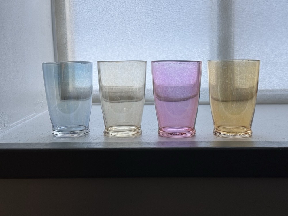 Mid Century Iridescent Pastel Colored Glass Tumblers Small 4 fl.oz Drinking Cups