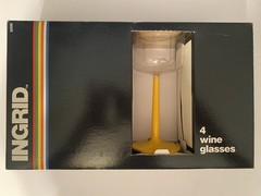 Ingrid Wine Glasses Set of 4 Yellow Long Stem Clear Plastic Vintage Barware NEW