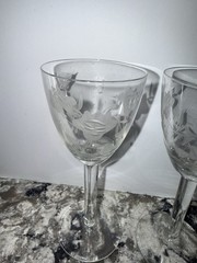 Vintage Set of 3 Etched Cordial Glasses Leaf & Dot Pattern MCM 5.2 in Tall