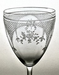 Two Vintage Fostoria Glass VIRGINIA CLEAR Water Goblets, Rose Lattice Etch #267