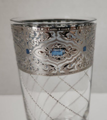 Culver Sorrento Hiball Tumblers Silver Lattice Blue Accent 5 5/8″ Tall Set of 7