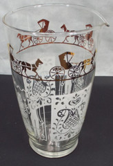 Vintage Retro Juice Carafe Container Painted Gold & White Amish Horse & Buggy
