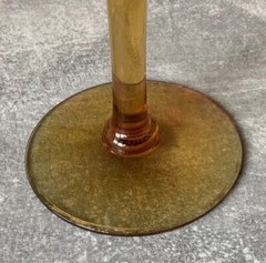 6 Champagne Coupe Cocktail Glasses Amber Optic Encrusted Gold Ornate Trim VTG