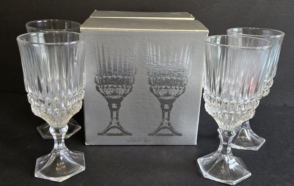 Fostoria Heritage Collection Set 4 Crystal 12 oz Goblet Stemmed Glasses w/Box