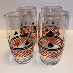 Vintage MCM Casino Night Drinking Glasses Card Suits Spade Heart Club Diamond