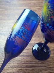 2000 The New Millennium Cobalt Blue Champagne Glass Set of 2