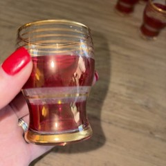 Vintage Set of 6 Cordial Liqueur Glasses 2.5 Inch Cranberry Pink Gold Gilt