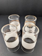 4 Vintage Frosted Gold Bands Tumblers Juice Glasses MCM Retro Barware 4.75″ T