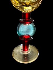 Set Of 3 Vintage Amber Crystal Cordial Hand Decorated Art Glasses 4-7/8” Tall