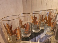MCM Libbey Gold Leaf Embossed Oak Leaf Glasses Set Of 7