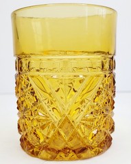 Richards & Hartley EAPG Mikado Daisy & Button w/Crossbars Amber Tumbler 1886