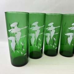 Set Of 6 Anchor Hocking Green Geese and Cattail Drinking Glasses Tumblers 6 1/2”