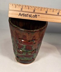 Drip Glazed Pottery Tumbler 5″ Hand Thrown Signed SG 12 Oz Shamrock Mark