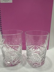 2pc Cut Crystal Whisky Glasses Whirling Star Pinwheel Pattern Buzzsaw Glasses