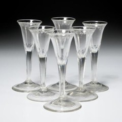 Empire Etched Flower Hand Blown Cut Trumpet Cordial Flute Glasses 6pc Lot C