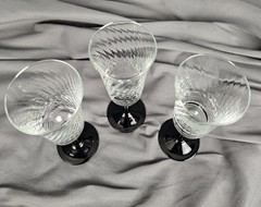 Set 3 Luminarc Black Stem Optic Swirl Champagne Flutes Glasses Vintage France 7”