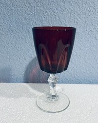 Vintage Crystal Water Goblet Wine Glass Ruby Red with Red Panels France