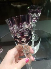 2 Wine goblets Glasses hocks, Amethyst Purple Cut to clear Crystal Lausitzer
