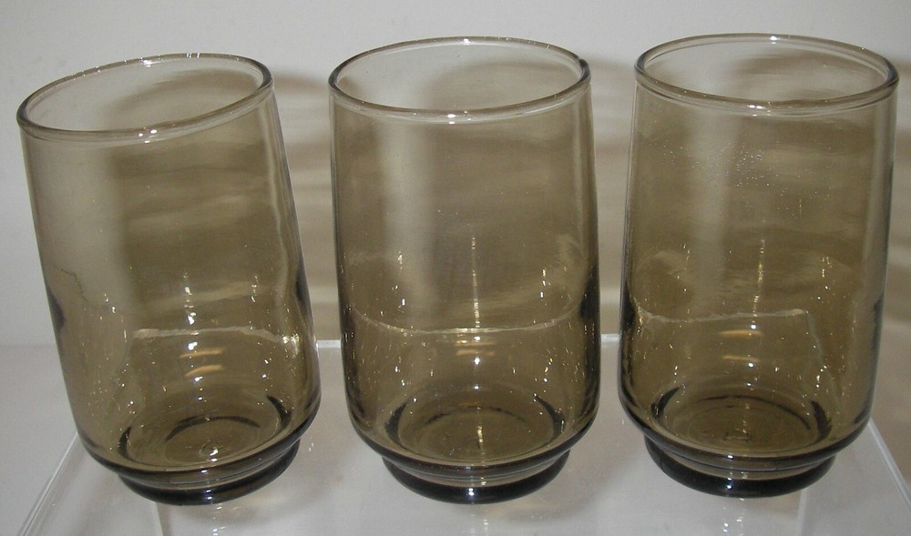3 Vintage Dominion Glass Juice Tumblers Tawny Brown Stackable 3.5” MCM Retro 6oz