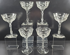 6) Rock Sharpe Halifax Champagne Sherbet Set Vintage Floral Cut Stemware MCM Lot