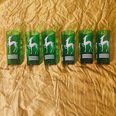 Hazel Atlas Green Gazelle Collins Glasses Set of 7 Vintage MCM Highball Barware
