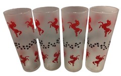 Qty 4-Libbey Red Stallion Black Stars 12oz Tom Collins Satin Glasses MCM