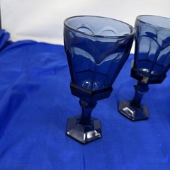Vtg. Set of 4 Fostoria Virginia Dark Cobalt Blue Claret Wine Goblet 6 5/8″ NICE!