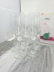 Libbey 1970’s Cut Glass 6 Oz 8″ Stem Footed Napa CHAMPAGNE WINE FLUTES 8795