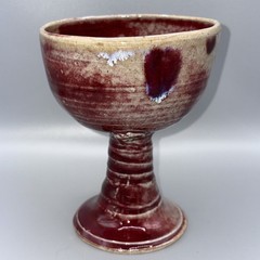 Vintage Studio Art Pottery Goblet Chalice Red Drip Glaze Signed Barb Resh 5.5″