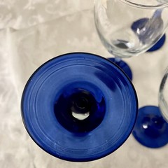 Cobalt Wine Glasses 5 Count, Clear Bowls w/ Cobalt Blue Stems & Bases – Vintage