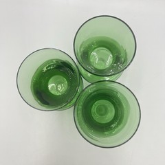 Set of 3 Vintage Mid-Century Modern Green Stemmed Glasses – Hand Blown Art Glass