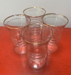 Anchor Hocking 5 Ounce Juice Flat Tumbler Ring Design w/ Gold Bands Set of 4