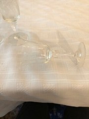 One Set of 3 Liquoir Glasses with etched Glass Design of Hanging Leaf Design