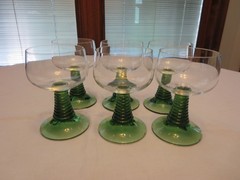 Set of 6 Schottt Zweisel Ruwer (Green Stem) Claret Wine Glasses