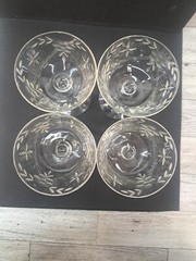 4 VTG Glastonbury Lotus 4½ in Champagne, Tall Sherbet Etched Frosted Stemmed EUC