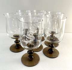Set of 7 vintage Libbey Premier Tulip Smokey Quartz Glass Goblets 6-1/2″H 12 oz
