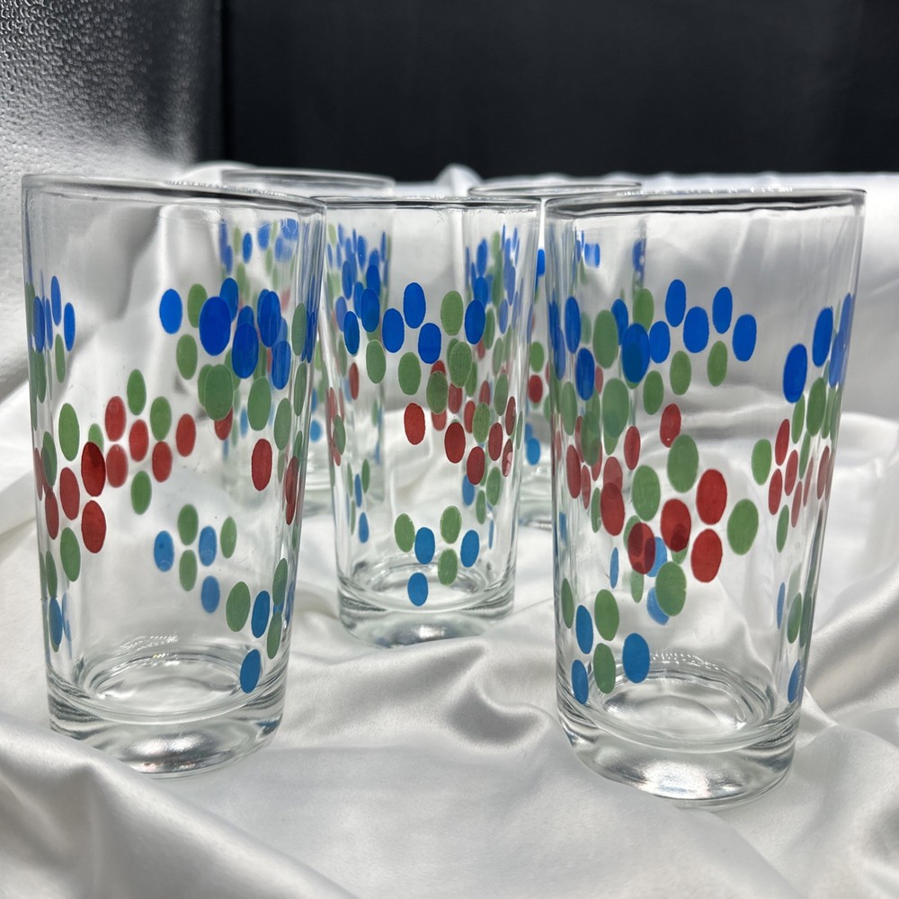 MCM Five Multicolor Grapes Tumblers Water / Juice Glasses. See pics.