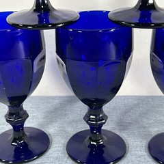 6 Libbey Gibraltar Duratuff Cobalt Blue Glass Water Wine Iced Tea Stem Goblets