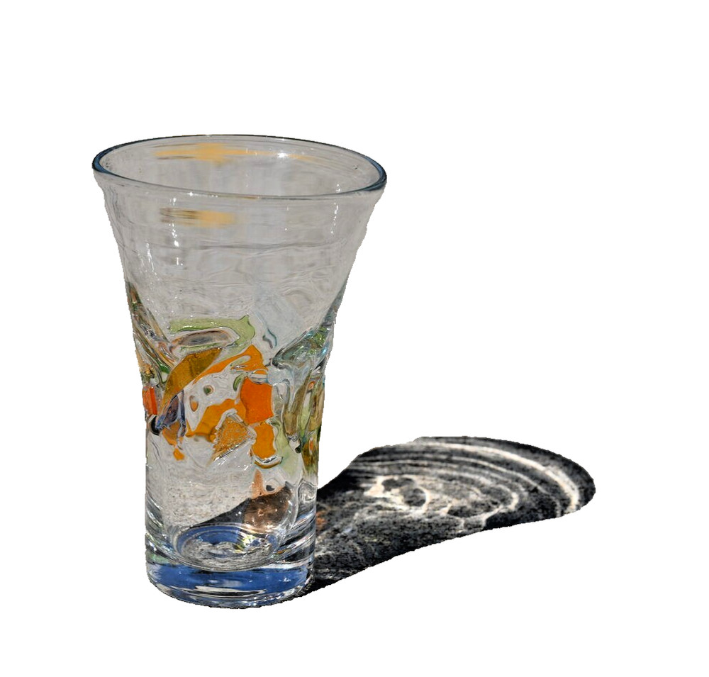 Global Amici Fresh Hand Blown Fused Mosaic Art Glass Highball Tumbler Multicolor