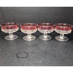Tiffin Franciscan Kings Crown Dessert Cups, Set of 4, Vtg Pedestal Thumbprint