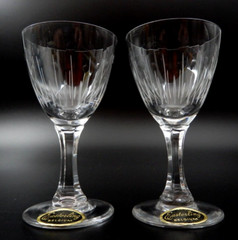 2 VINTAGE EASTERLING BELGIUM VERTICAL LINES CRYSTAL APERITIF OR SHOT GLASSES